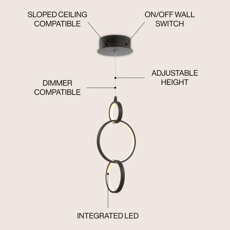 Loop 7.75" Adjustable Integrated LED Metal Ring Pendant - JONATHAN Y