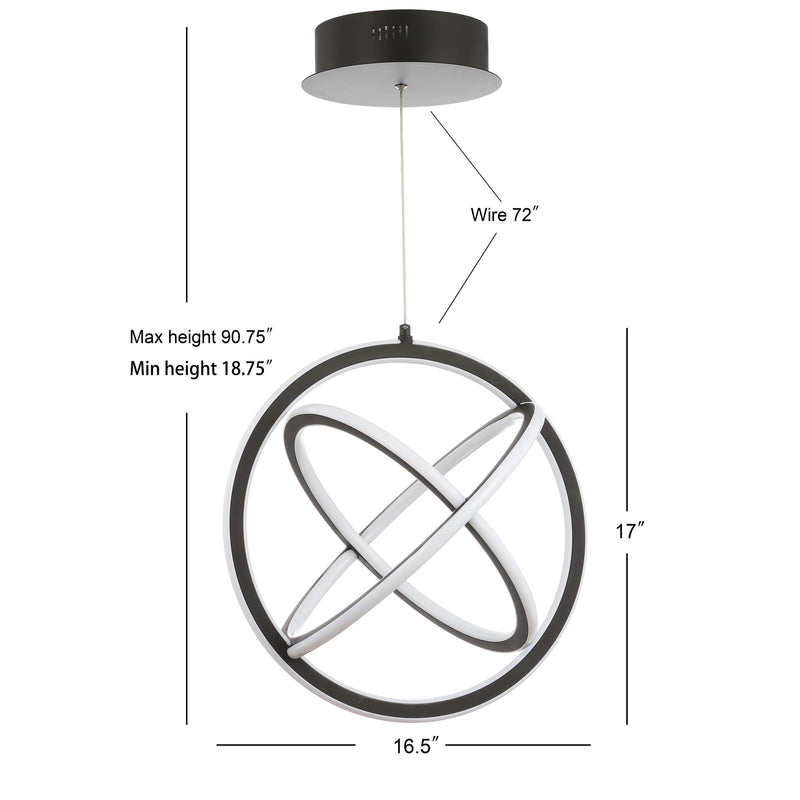 Orbit 16.5" Adjustable Integrated LED Metal Pendant - JONATHAN Y
