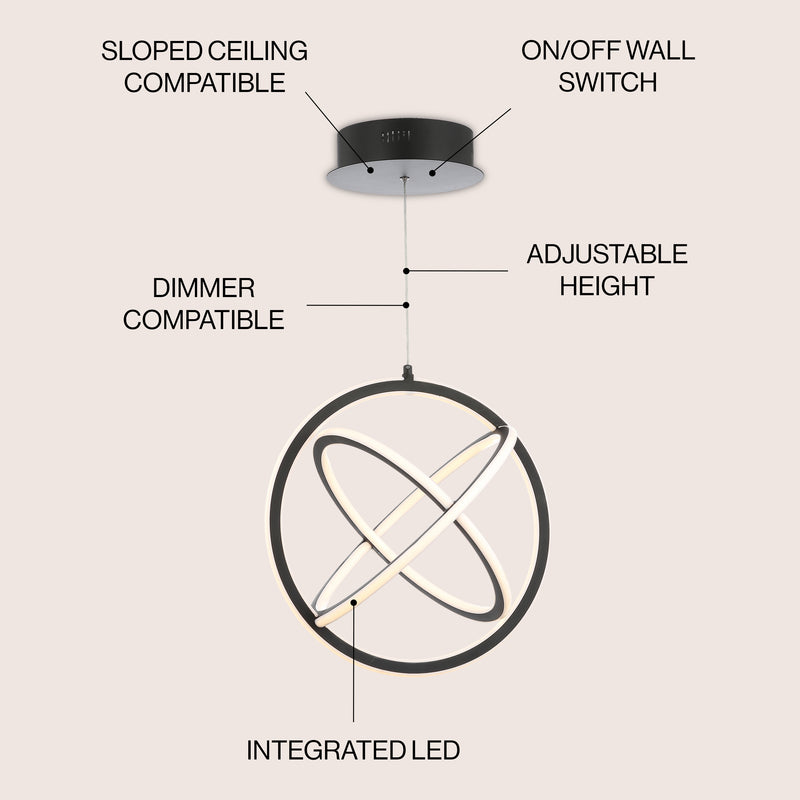 Orbit 16.5" Adjustable Integrated LED Metal Pendant - JONATHAN Y