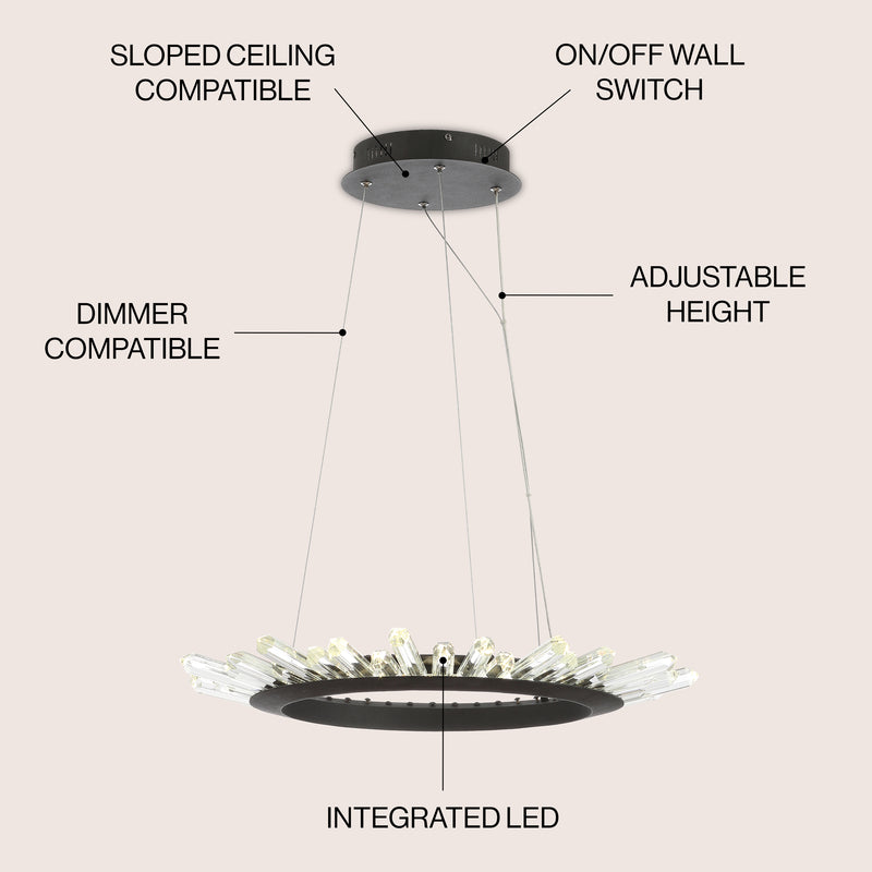 Elsa 24" Adjustable Integrated LED Modern Crystal Pendant - JONATHAN Y