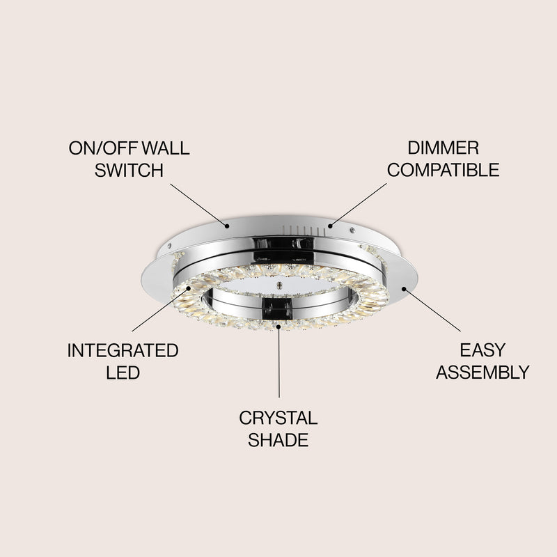 Cristal  Integrated Iron/Crystal Glam LED Flush Mount - JONATHAN Y