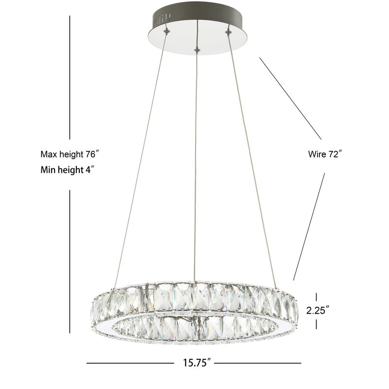 Reese 15.7" Adjustable Integrated LED Metal/Crystal Pendant Pendant - JONATHAN Y
