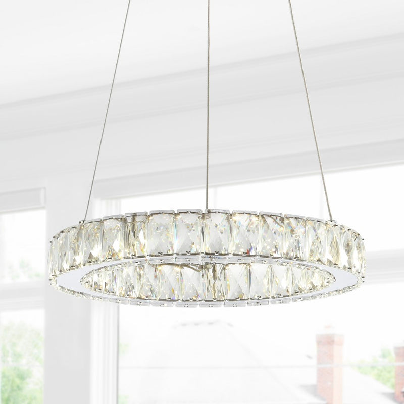 Reese 15.7" Adjustable Integrated LED Metal/Crystal Pendant Pendant - JONATHAN Y