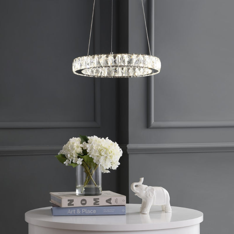 Reese 15.7" Adjustable Integrated LED Metal/Crystal Pendant Pendant - JONATHAN Y