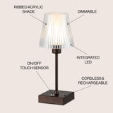 Oscar 12.5" Modern Industrial Rechargeable/Cordless Iron/Acrylic Integrated LED Table Lamp with Ribbed Shade