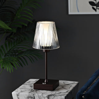 Oscar 12.5" Modern Industrial Rechargeable/Cordless Iron/Acrylic Integrated LED Table Lamp with Ribbed Shade - JONATHAN Y