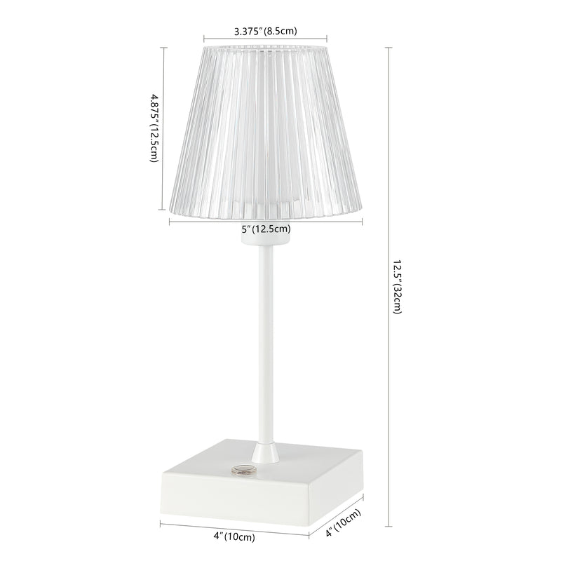 Oscar 12.5" Modern Industrial Rechargeable/Cordless Iron/Acrylic Integrated LED Table Lamp with Ribbed Shade - JONATHAN Y