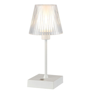 Oscar 12.5" Modern Industrial Rechargeable/Cordless Iron/Acrylic Integrated LED Table Lamp with Ribbed Shade - JONATHAN Y