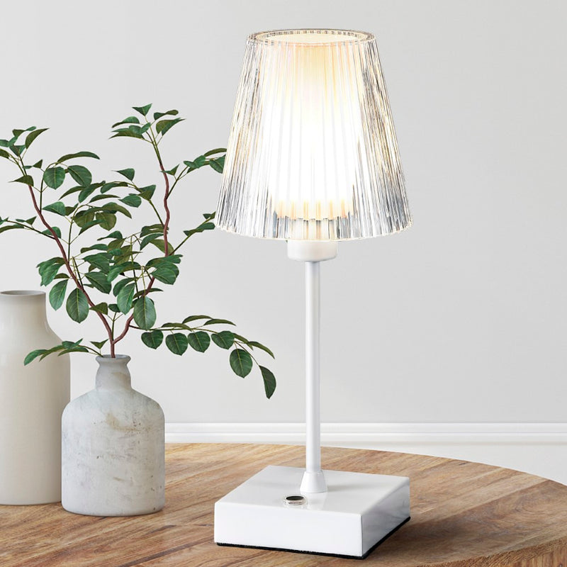 Oscar 12.5" Modern Industrial Rechargeable/Cordless Iron/Acrylic Integrated LED Table Lamp with Ribbed Shade - JONATHAN Y