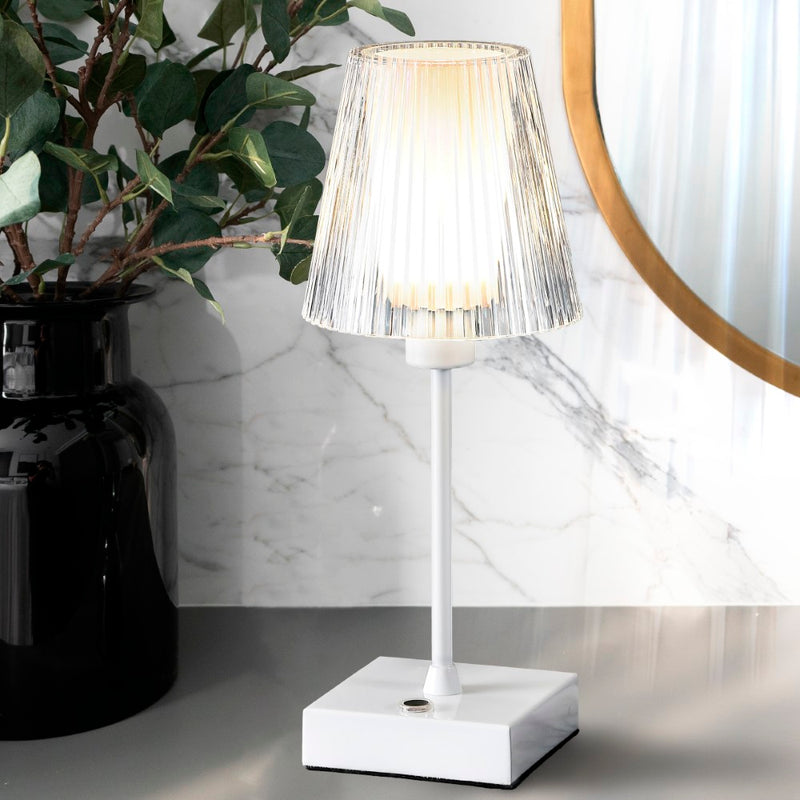 Oscar 12.5" Modern Industrial Rechargeable/Cordless Iron/Acrylic Integrated LED Table Lamp with Ribbed Shade - JONATHAN Y