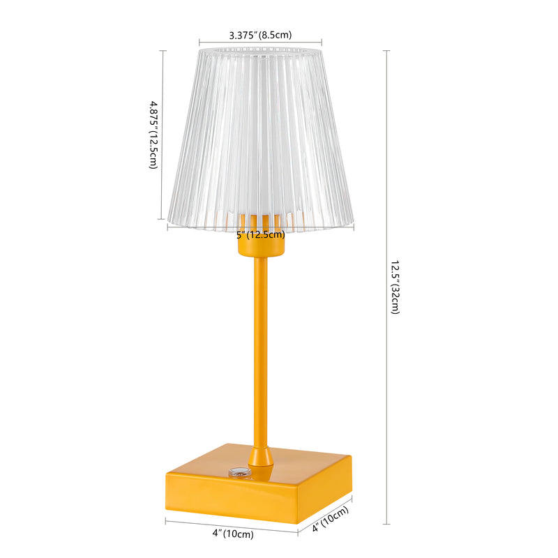 Oscar 12.5" Modern Industrial Rechargeable/Cordless Iron/Acrylic Integrated LED Table Lamp with Ribbed Shade - JONATHAN Y