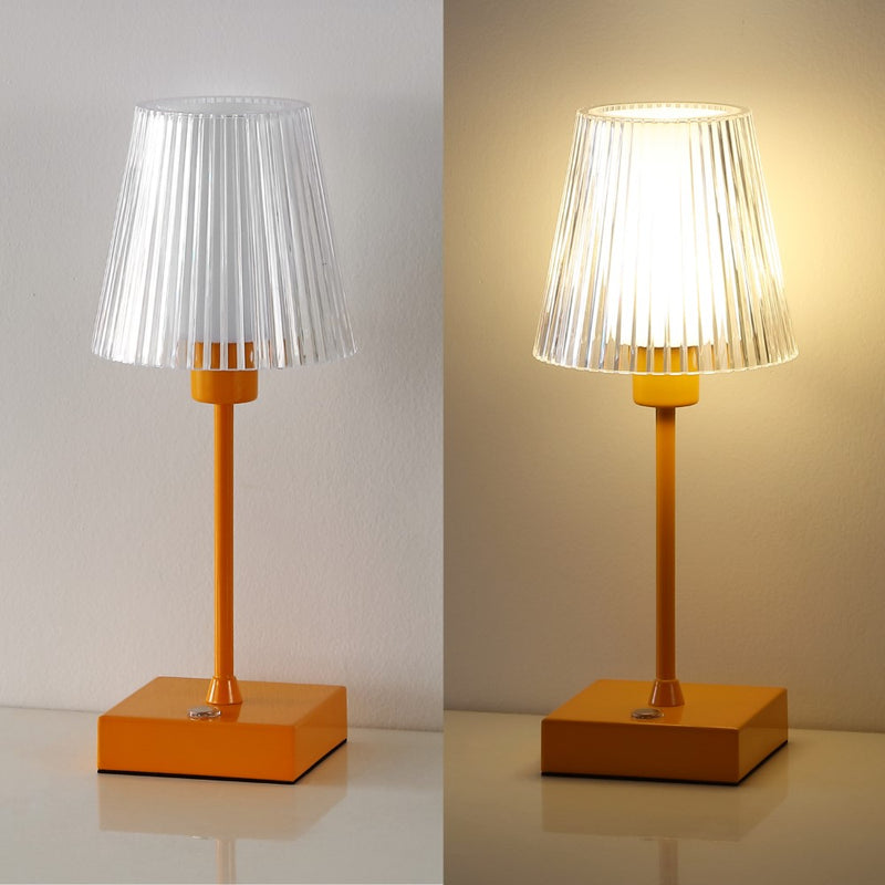 Oscar 12.5" Modern Industrial Rechargeable/Cordless Iron/Acrylic Integrated LED Table Lamp with Ribbed Shade
