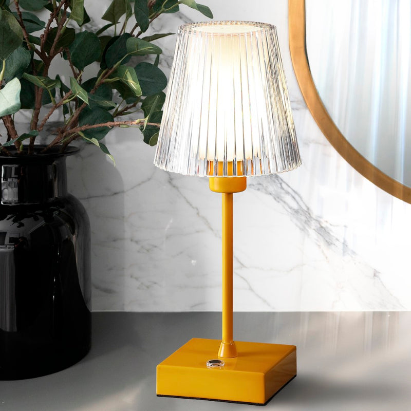 Oscar 12.5" Modern Industrial Rechargeable/Cordless Iron/Acrylic Integrated LED Table Lamp with Ribbed Shade