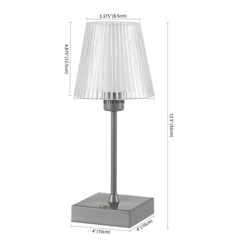 Oscar 12.5" Modern Industrial Rechargeable/Cordless Iron/Acrylic Integrated LED Table Lamp with Ribbed Shade