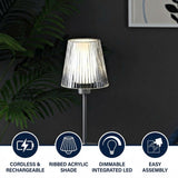 Oscar 12.5" Modern Industrial Rechargeable/Cordless Iron/Acrylic Integrated LED Table Lamp with Ribbed Shade Gray – ICONS