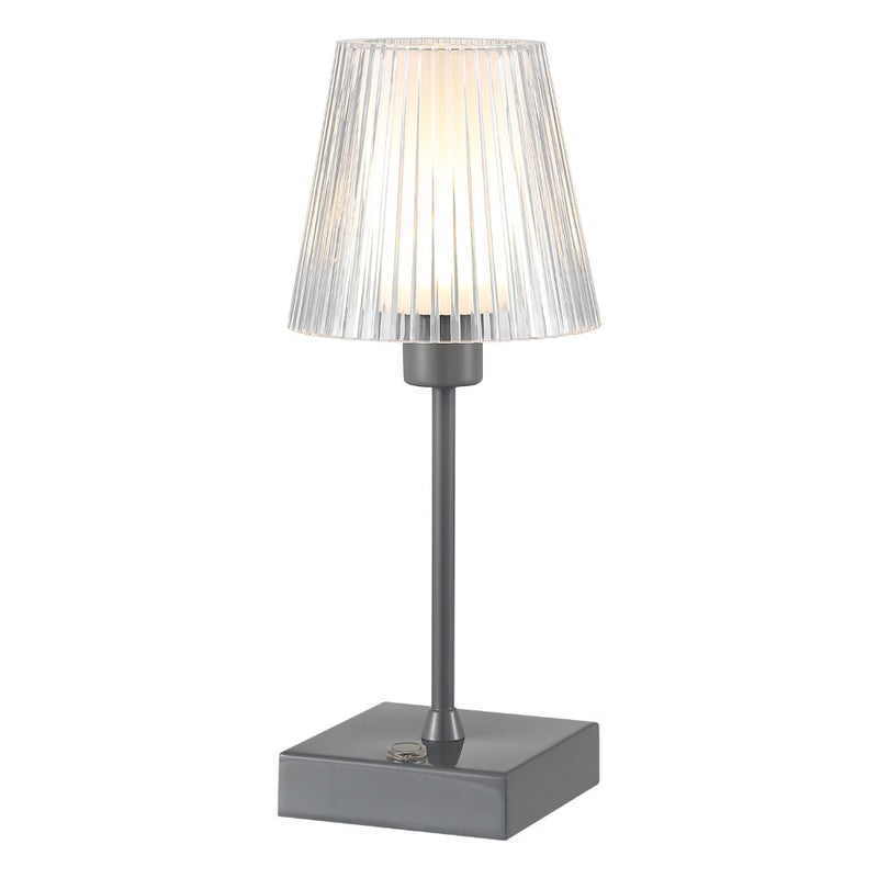Oscar 12.5" Modern Industrial Rechargeable/Cordless Iron/Acrylic Integrated LED Table Lamp with Ribbed Shade