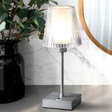 Oscar 12.5" Modern Industrial Rechargeable/Cordless Iron/Acrylic Integrated LED Table Lamp with Ribbed Shade