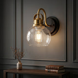 Shirley 6" 1-Light Farmhouse Industrial Metal LED Vanity Light with Seeded Glass Globe Shade Brass Gold/Oil Rubbed Bronze / 1 Sockets – AI-ON