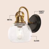 Shirley 6" 1-Light Farmhouse Industrial Metal LED Vanity Light with Seeded Glass Globe Shade