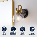 Shirley 6" 1-Light Farmhouse Industrial Metal LED Vanity Light with Seeded Glass Globe Shade