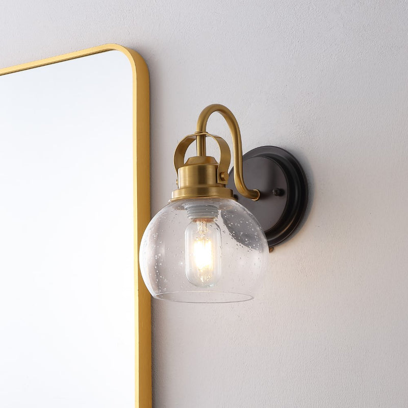 Shirley 6" 1-Light Farmhouse Industrial Metal LED Vanity Light with Seeded Glass Globe Shade