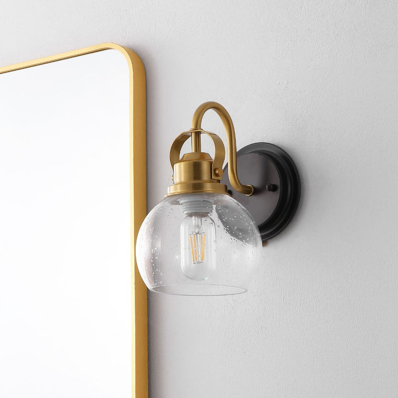 Shirley 6" 1-Light Farmhouse Industrial Metal LED Vanity Light with Seeded Glass Globe Shade
