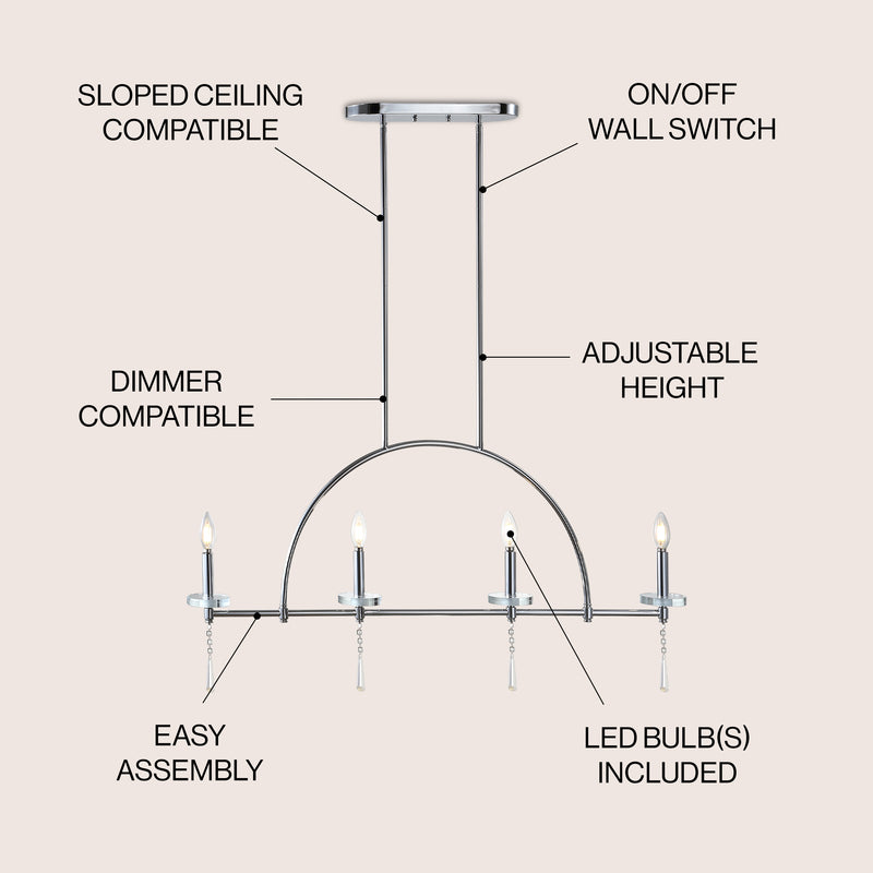 Doris 41" Linear Metal/Crystal LED Pendant - JONATHAN Y