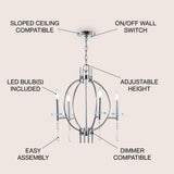 Laura 23" Crystal/Metal LED Chandelier - JONATHAN Y