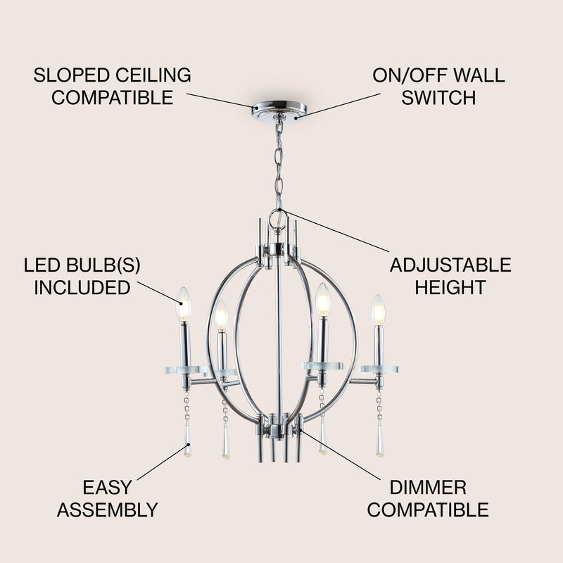Laura 23" Crystal/Metal LED Chandelier - JONATHAN Y