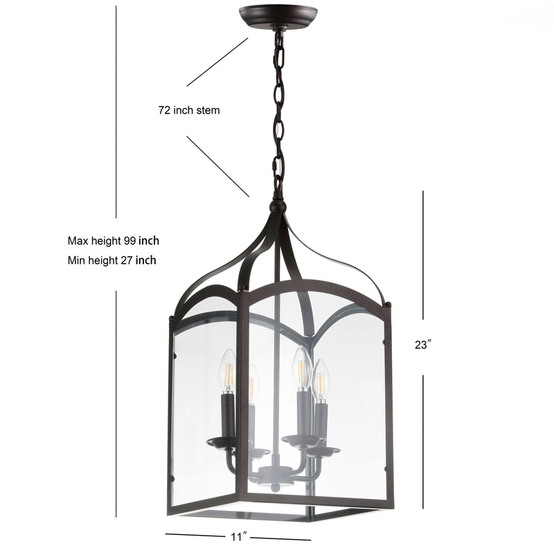 Ruth 11" Traditional Classic Lantern Metal/Glass LED Pendant - JONATHAN Y