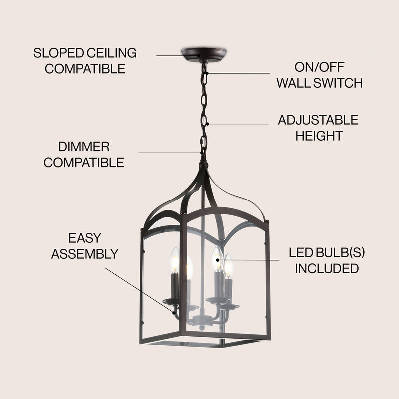 Ruth 11" Traditional Classic Lantern Metal/Glass LED Pendant