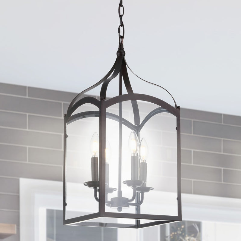Ruth 11" Traditional Classic Lantern Metal/Glass LED Pendant - JONATHAN Y