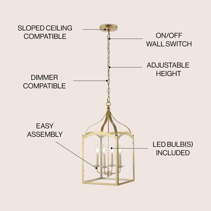Ruth 11" Traditional Classic Lantern Metal/Glass LED Pendant