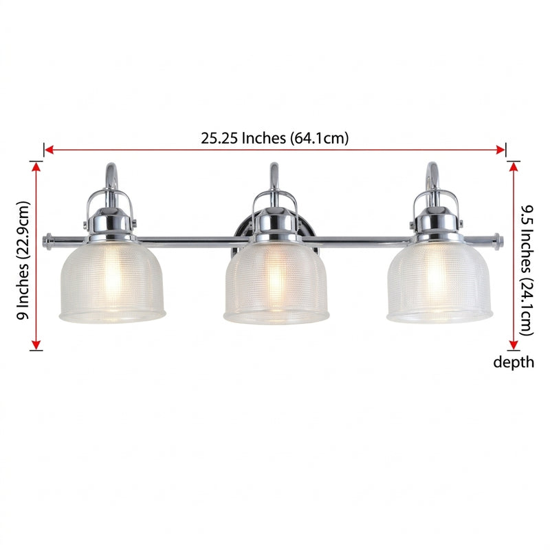 Virginia Metal/Glass LED Vanity Light Chrome / 3 Sockets – DIM