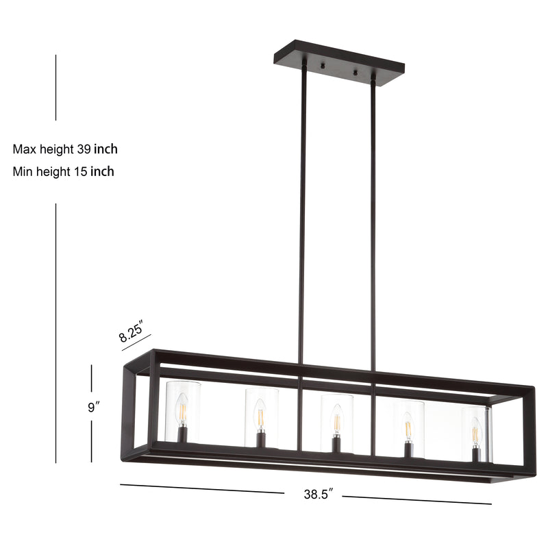 Anna 38.5" Linear Metal/Glass LED Pendant - JONATHAN Y