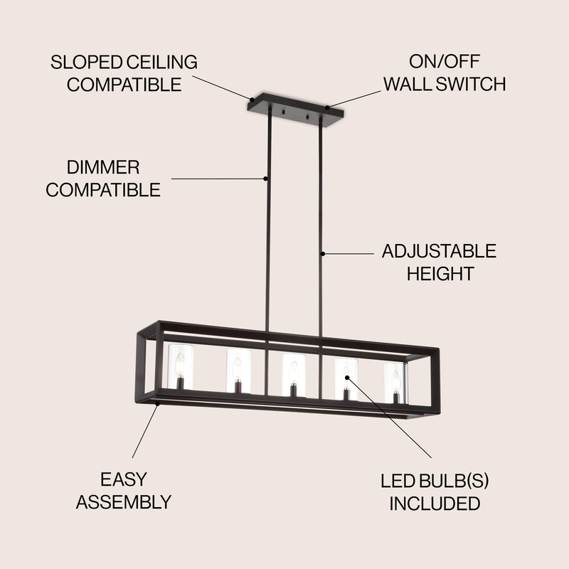 Anna 38.5" Linear Metal/Glass LED Pendant