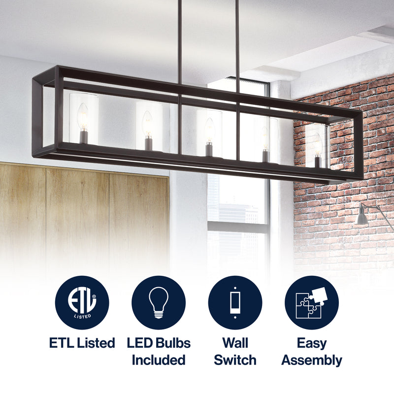 Anna 38.5" Linear Metal/Glass LED Pendant