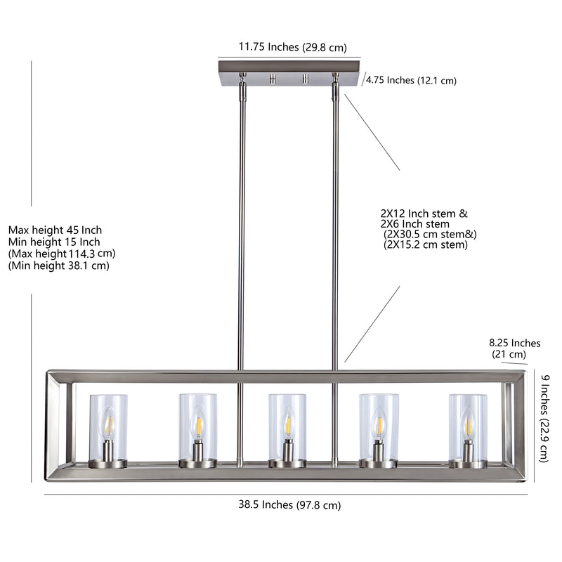 Anna 38.5" Linear Metal/Glass LED Pendant - JONATHAN Y