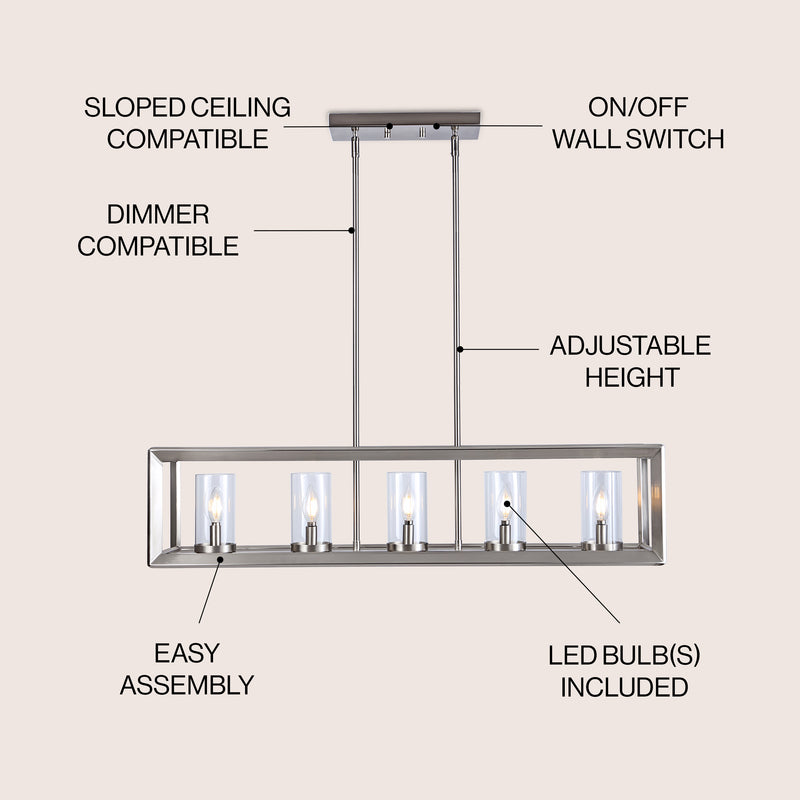 Anna 38.5" Linear Metal/Glass LED Pendant