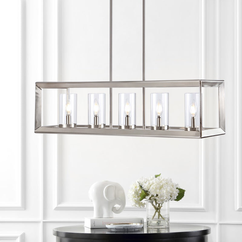 Anna 38.5" Linear Metal/Glass LED Pendant - JONATHAN Y