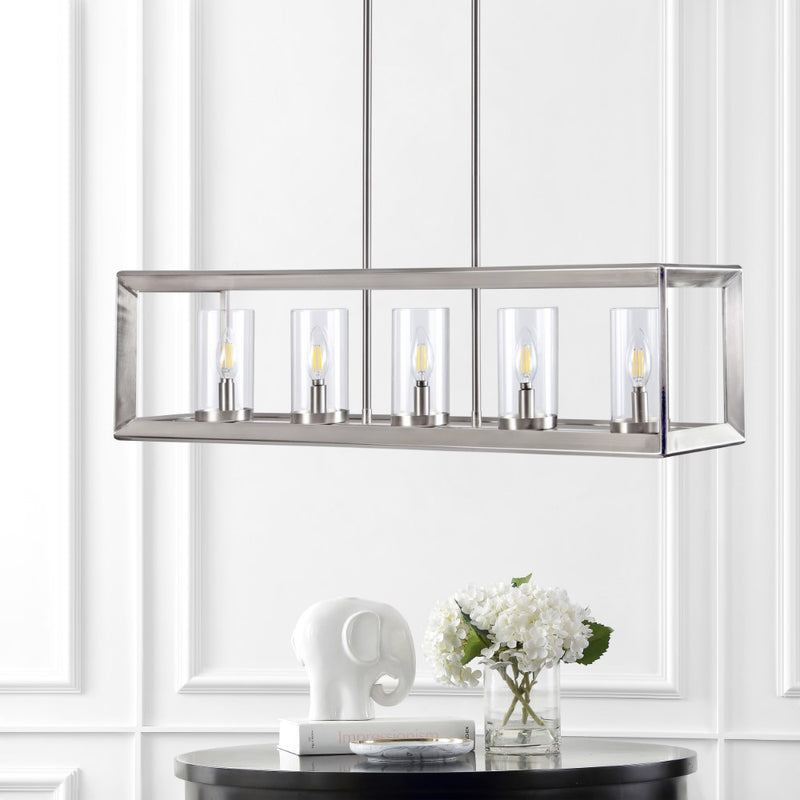 Anna 38.5" Linear Metal/Glass LED Pendant - JONATHAN Y