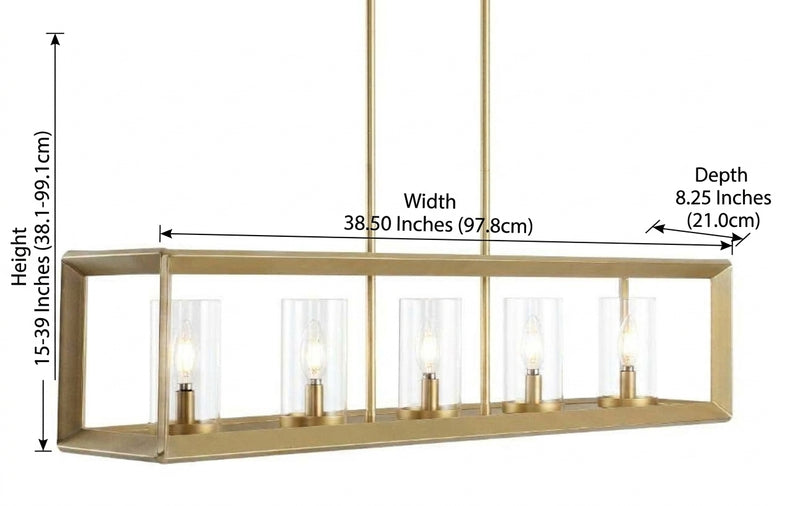 Anna 38.5" Linear Metal/Glass LED Pendant Brass Gold / 5 Sockets – DIM
