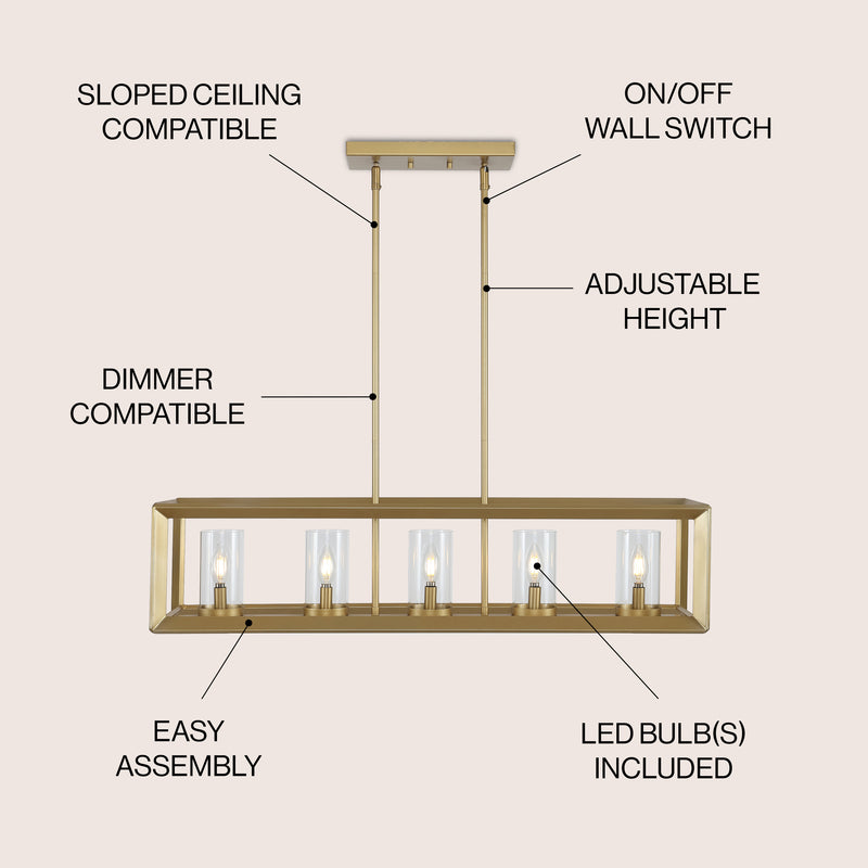 Anna 38.5" Linear Metal/Glass LED Pendant