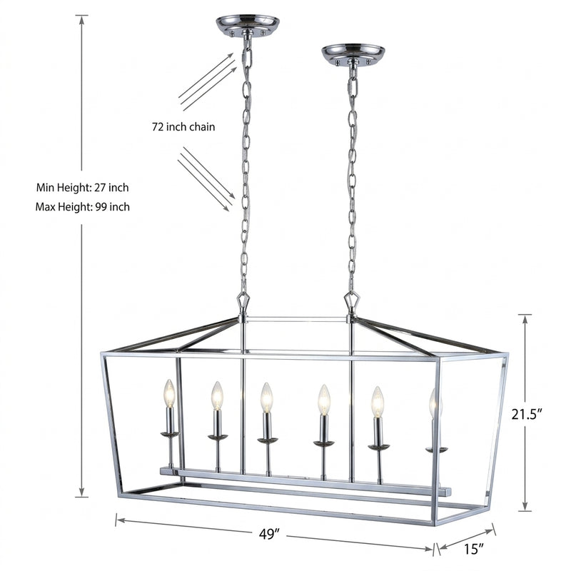 Pagoda Lantern Metal LED Pendant Chrome / 49" – DIM