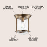 Savannah 10.25" Metal/Glass LED Flush Mount - JONATHAN Y