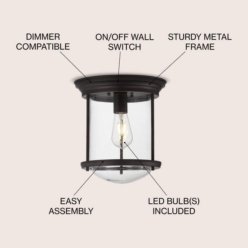 Savannah 10.25" Metal/Glass LED Flush Mount - JONATHAN Y