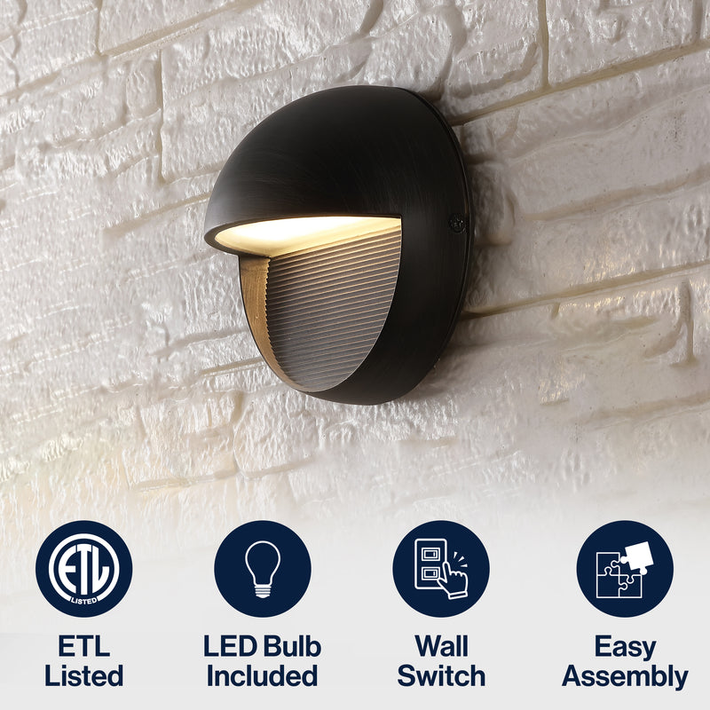 Orbe 6.25" Outdoor Metal/Glass Integrated LED Wall Sconce