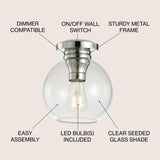 Atlas 7.75" Metal/Glass LED Flush Mount - JONATHAN Y