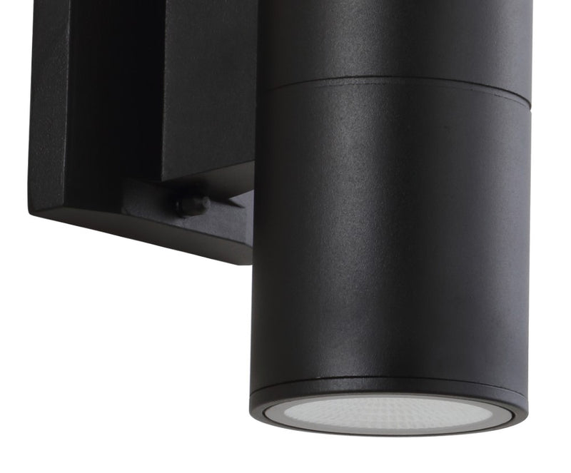 Duo 6" Modern Midcentury Cylinder Outdoor Metal/Glass Integrated LED Wall Sconce with Uplight - JONATHAN Y