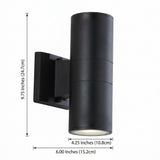 Duo 6" Modern Midcentury Cylinder Outdoor Metal/Glass Integrated LED Wall Sconce with Uplight Black / 2 Sockets – DIM